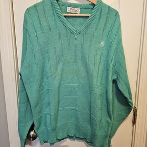 Vintage Titleist Women's Aqua V-Neck Sweater